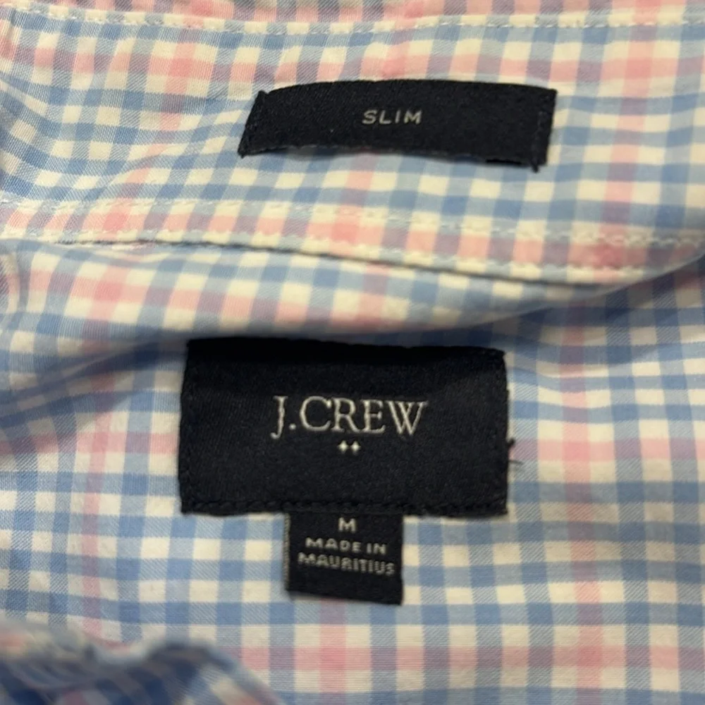J. Crew Men's Casual Blue Pink Plaid Shirt slim medium button down long sleeve